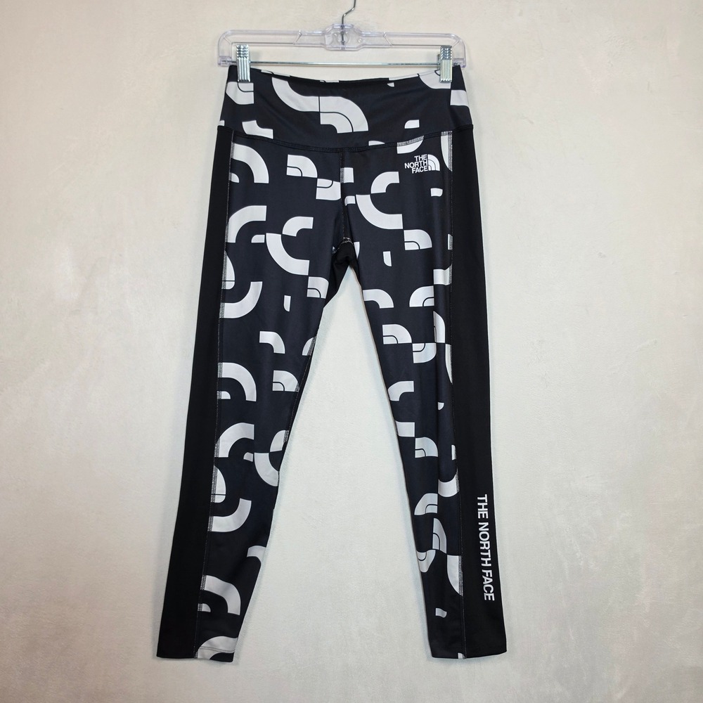 The North Face Leggings Womens M Black White Athleisure Geometric Crop 25" Yoga - Picture 2 of 16